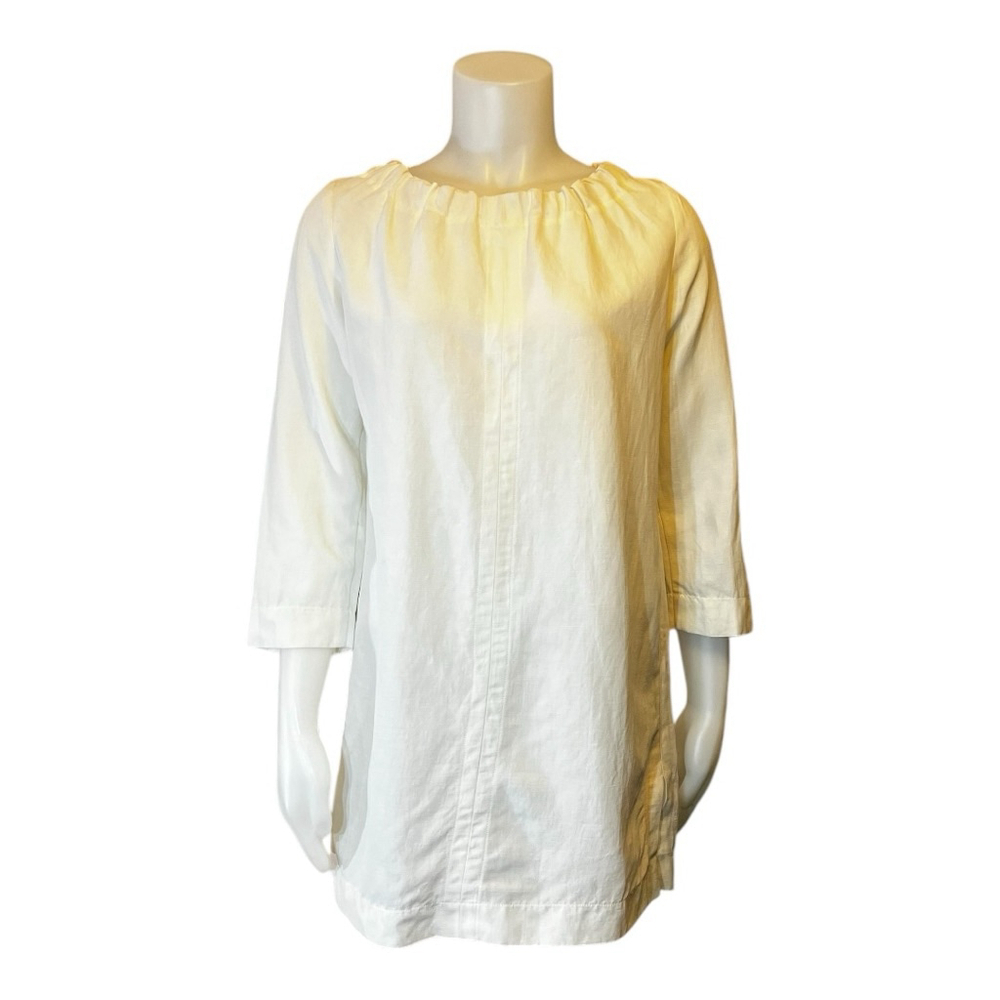 Comrags White Cotton Linen Shift Dress Tunic, XS–S